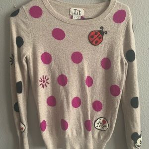 Polka dot wool cashmere sweater with patchwork